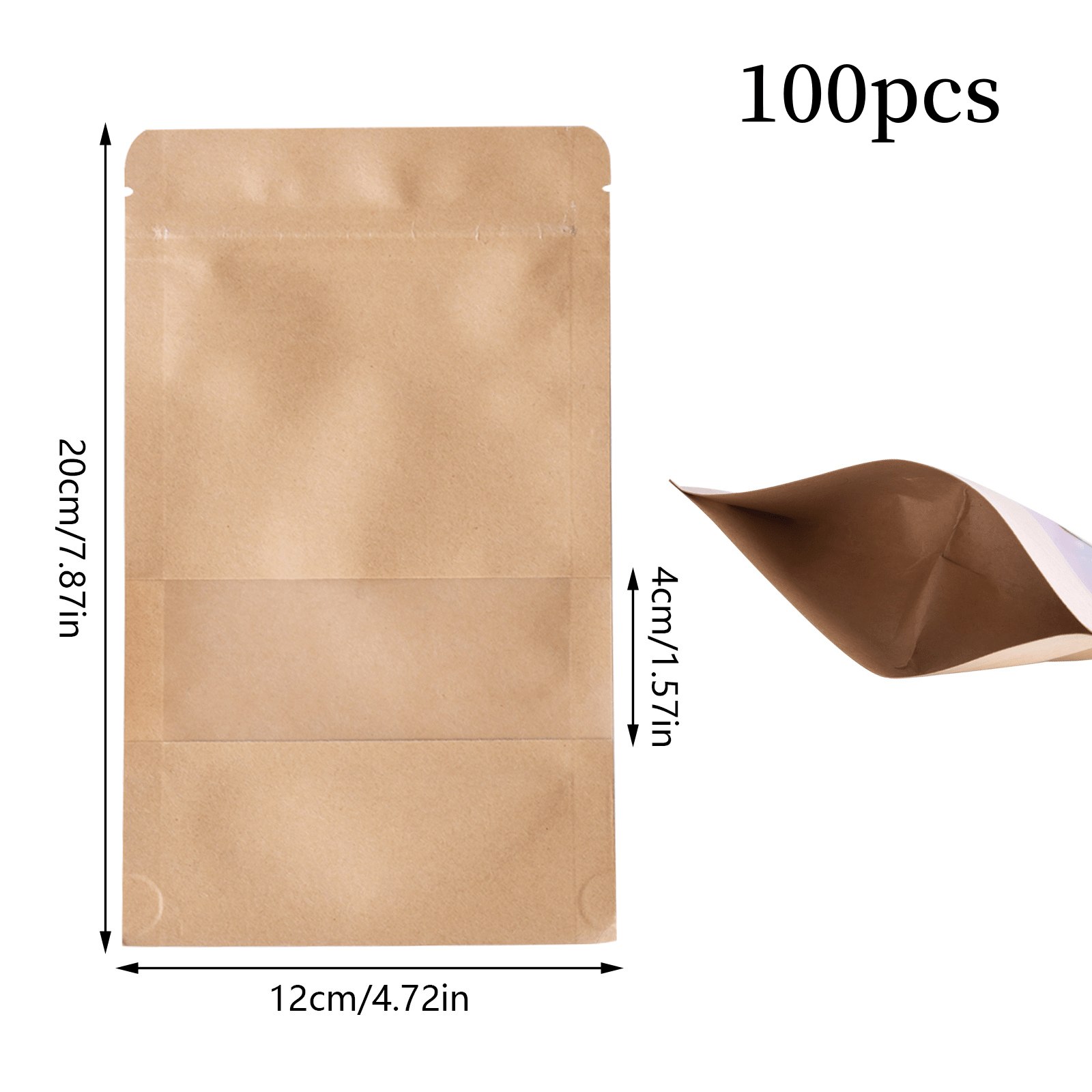 100pcs Self-Sealing Kraft Paper Stand Up Pouches - Durable, Leak-Proof Storage Bags for Kitchen Essentials, Snacks, and More, Kitchen Organization | Neutral Aesthetic | Easyopen Pouches, Paper Storage Bins